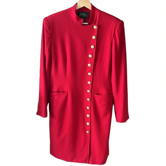 Lauren Ralph Lauren Vintage Longline Worsted Wool Military Style Midi Coat 10